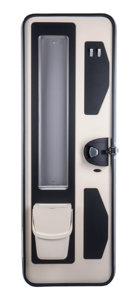 Купить онлайн Дверь кузова автодома, снаружи белая 620 x 1940 мм, включая окно и бежевые рулонные шторы