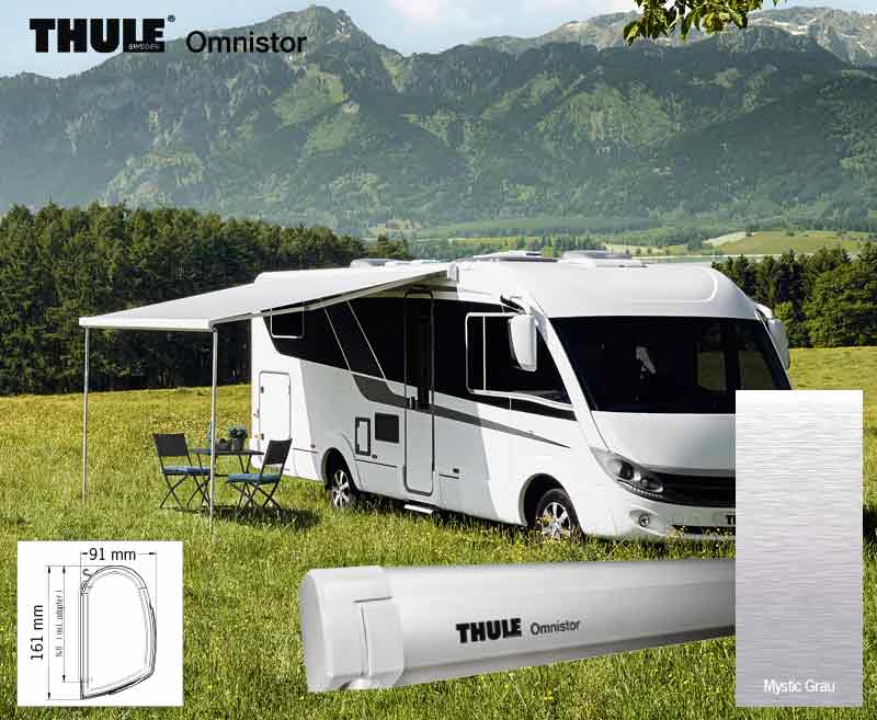 Купить онлайн Маркиза Omnistor 5200 моторизованная 12В, анодированная, 3,55 м ткань Mystic Grey