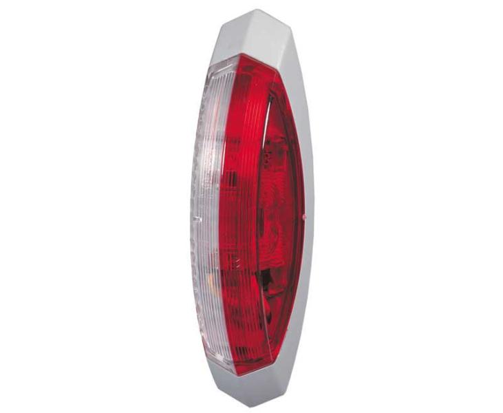 Купить онлайн Габаритный фонарь красный/белый, серая опорная плита справа, 122,2x39,2x28,6 мм