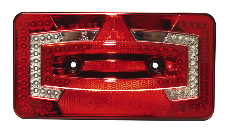 Купить онлайн Светодиодный многофункциональный фонарь, 9-32В, правый красный IP67 с треугольным рефлектором