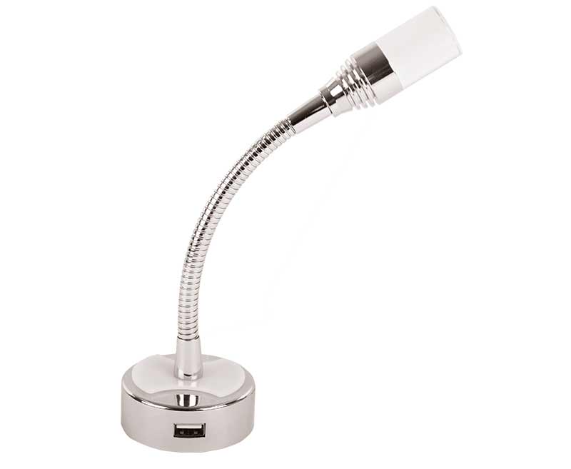 Купить онлайн Светодиодная лампа для чтения 12В/1Вт на гибком кронштейне с USB + тумблер