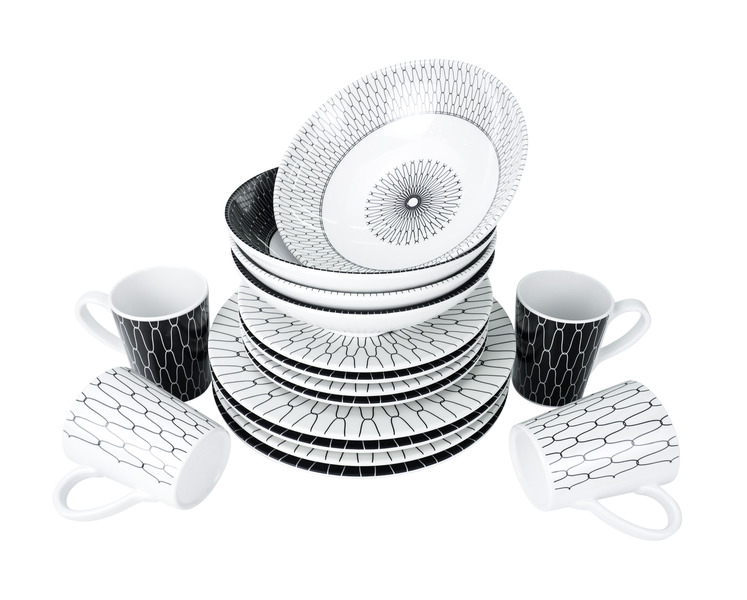 Купить онлайн Набор посуды из меламина премиум-класса Camp4 "Черно-белый" - на 4 персоны