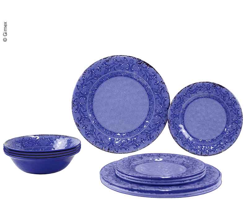 Купить онлайн Набор посуды из меламина STONE AZURE, 12 предм., на 4 персоны, тарелка+миска