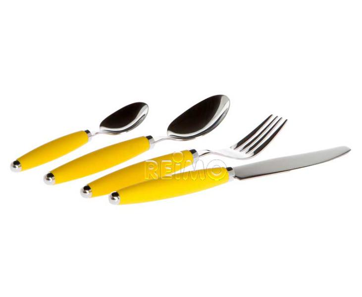 Купить онлайн Столовые приборы для 4 человек, нержавеющая сталь 18/0, 16 предметов, пластмассовые ручки желтые