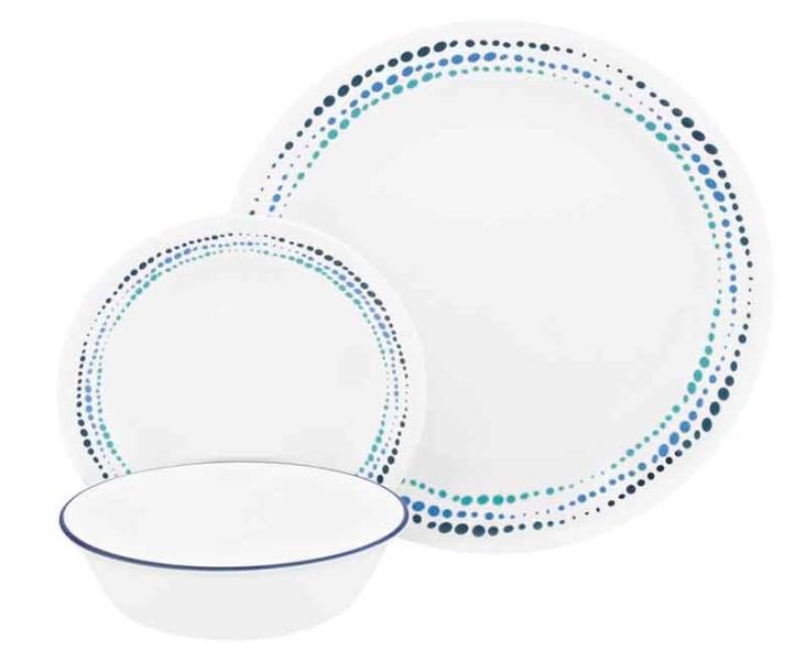 Купить онлайн Набор посуды CORELLE OCEAN BLUES, 12 штук, на 4 персоны, неразборный