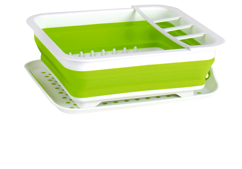 Купить онлайн Силиконовая сушилка для посуды Camp4 37x31x6/13 см - белый/салатовый