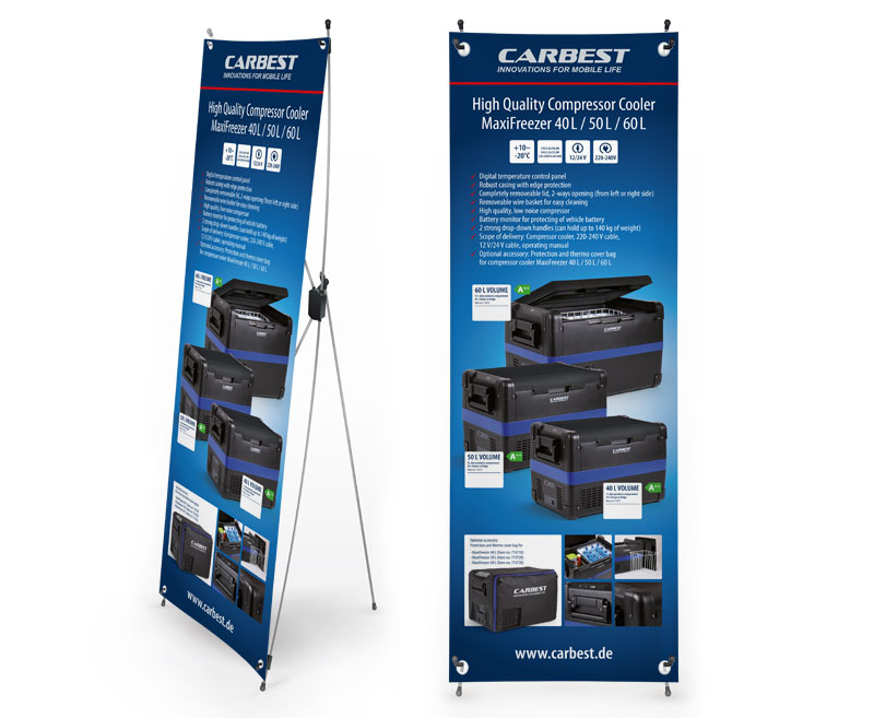Купить онлайн Carbest X-Banner - английский, дизайн: Heavy Duty Cool Boxes