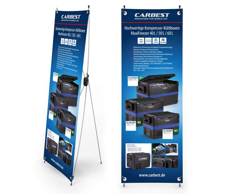 Купить онлайн Carbest X-Banner - Heavy Duty Cool Boxes, немецкий, размер: 60x180см