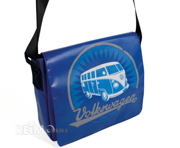 Купить онлайн VW Коллекция наплечная сумка 'Bulli', из брезента, 28x23x7см, синяя